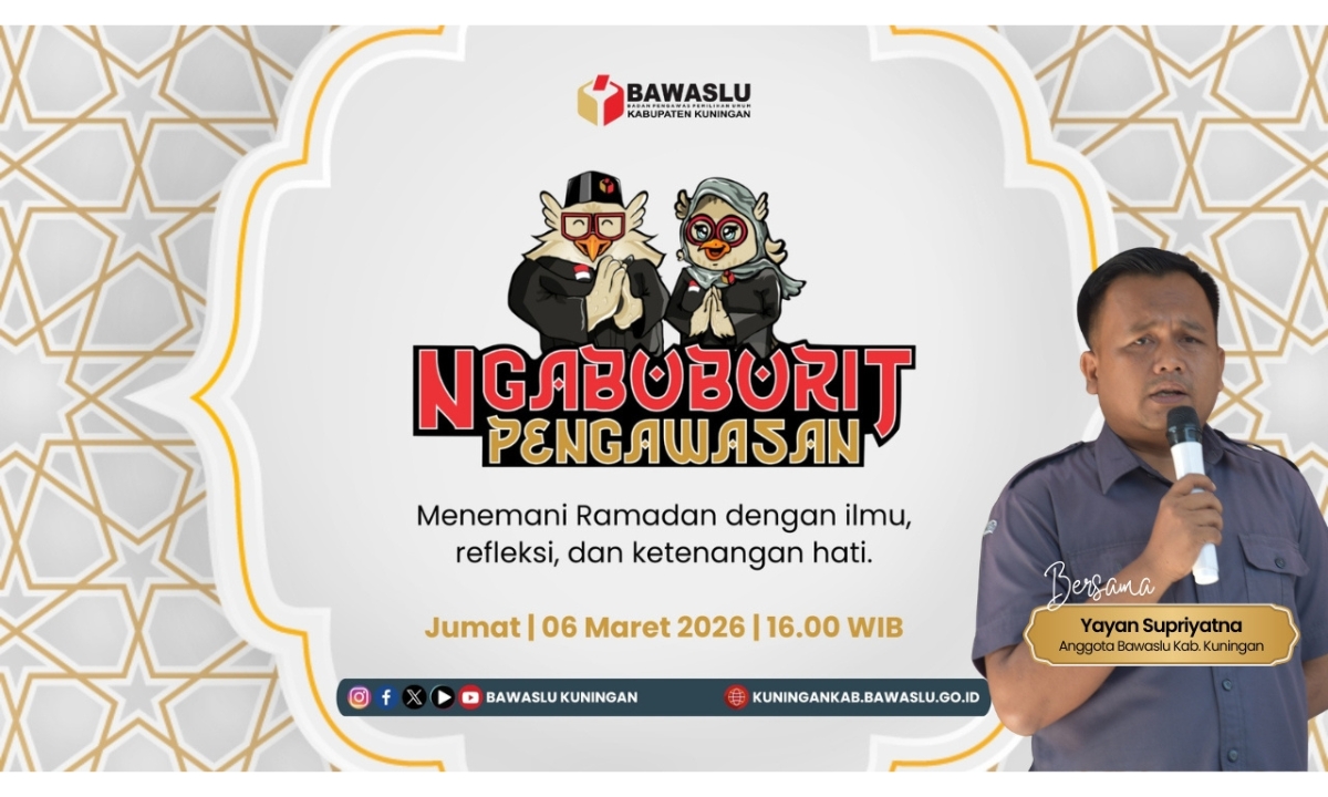 #NgabuburitPengawasan Bawaslu Kab. Kuningan, Episode 3. Bersama Yayan Supriyatna (Anggota Bawaslu Kab. Kuningan) dengan tema Kolaborasi dan Penguatan Kelembagaan Bawaslu Kuningan bersama Masyarakat untuk Pemilu 2029 yang Partisipatif.